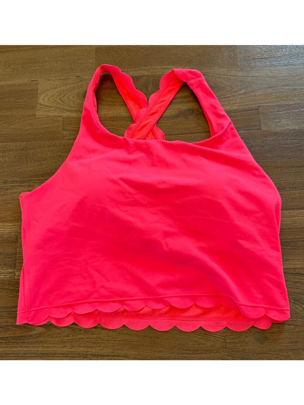 KIAVA Neon Pink Scalloped Crop Bikini Top